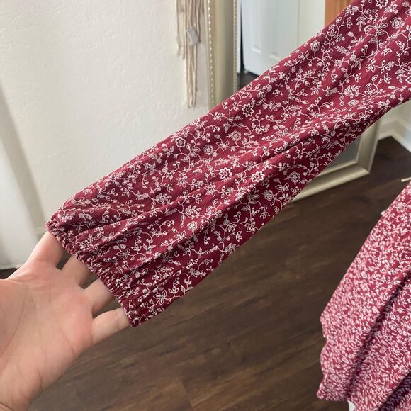 American Eagle Outfitters Boho Whimsical Burgundy Red Floral Babydoll Dress M - Picture 3 of 7